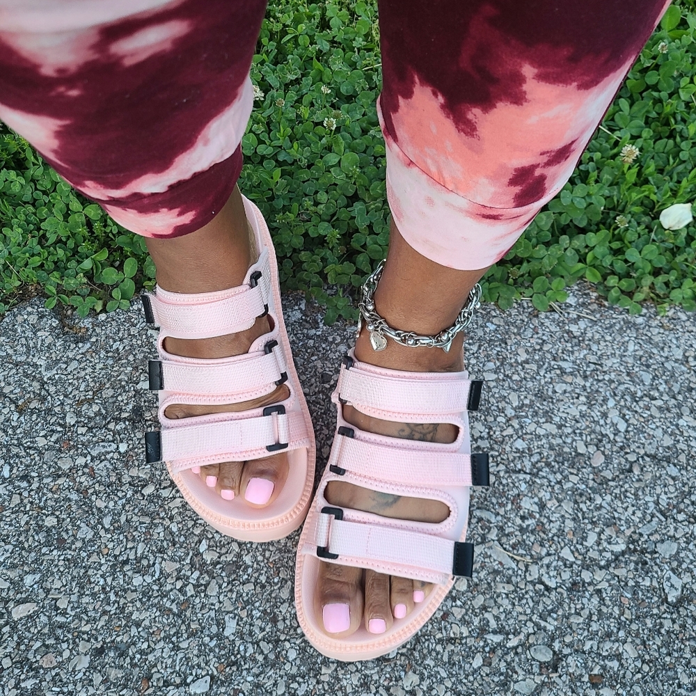 Pink Velcro Strap Sandals